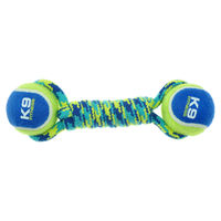 Produktbild von Zeus K9 Seilspielzeug aus Nylon mit 2 Tennisbällen für Hunde in Blau oder Bunt