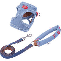 Produktbild von zeze Hund Set aus Denim mit Brustgeschirr und Leine Blau Größe M