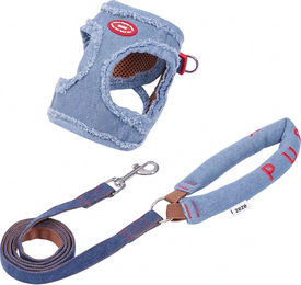 zeze Hund Set mit Brustgeschirr und Leine in Blau im Jeans-Look Größe L – Bild 1 von 1