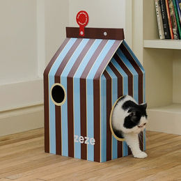 zeze Katzenhaus aus Kratzpappe blau-braun gestreift – Bild 1 von 1