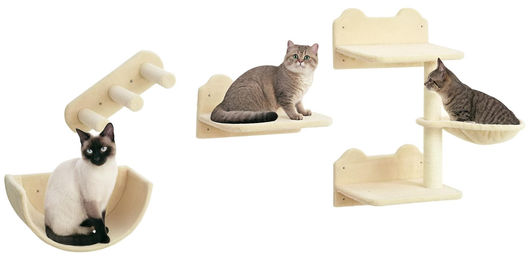 Zimtky Katzen Kletterwand Set mit Katzentreppe und Kratzbaum 4-teilig Beige – Bild 1 von 1