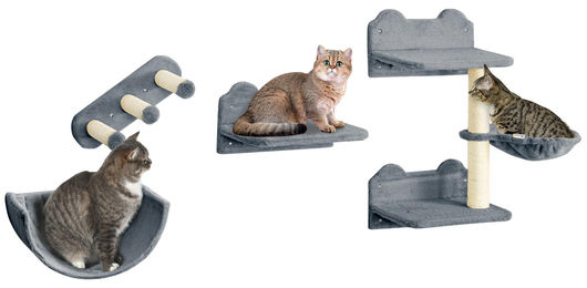 Zimtky Katzen Kletterwand Set mit Katzentreppe und Kratzbaum 4-teilig Grau – Bild 1 von 1