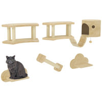 Produktbild von Zimtky Katzen Kletterwand Set mit Katzentreppe und Kratzbaum 5-teilig Beige