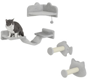 Zimtky Kletterwand für Katzen 4-teiliges Set mit Kratzbäumen Hellgrau bis 5 kg – Bild 1 von 1