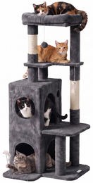 Zimtky Kratzbaum für Katzen mit 2 Höhlen dunkelgrau 139 cm – Bild 1 von 1
