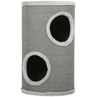 Produktbild von Zimtky Kratztonne für 1-2 Katzen mit 2 Höhlen in Hellgrau 60 cm hoch