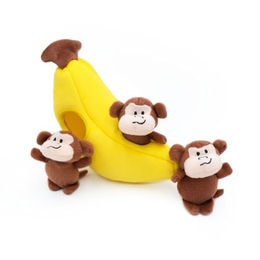 ZippyPaws Zippy Burrow Monkey 'n Banana Intelligenzspielzeug Plüsch Hundespielzeug – Bild 1 von 3