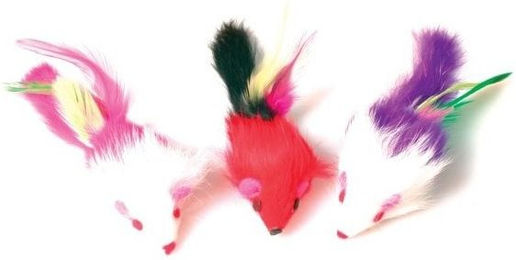Produktbild von Zolux Katzenspielzeug 3 bunte Mäuse aus Plüsch mit Federn