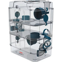 Produktbild von Zolux Rody 3 Trio Hamsterkäfig für Nagetiere in Blau mit Zubehör und Maßen 40 x 26 x 53 cm