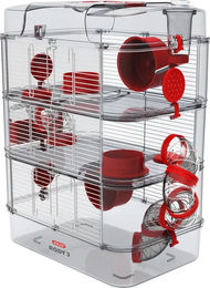 Zolux Rody 3 Trio Nagetierkäfig für Hamster, Mäuse und Rennmäuse aus Kunststoff in Rot und Transparent 41 x 27 x 53 cm – Bild 1 von 2