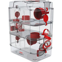 Produktbild von Zolux Rody 3 Trio Nagetierkäfig für Hamster, Mäuse und Rennmäuse aus Kunststoff in Rot und Transparent 41 x 27 x 53 cm