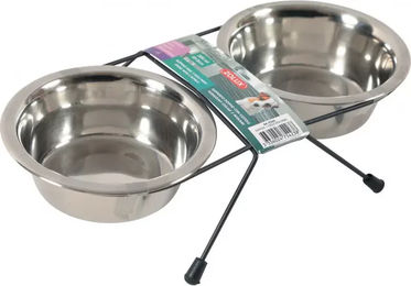 Produktbild von Zolux Set aus 2 erhöhten Edelstahlschüsseln mit Metallständer in Silber