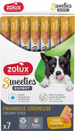 Produktbild von Zolux Sweeties cremige Hundeleckerei Huhn und Käse ohne Zucker und Farbstoffe 7x14g