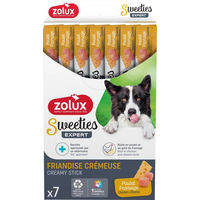 Produktbild von Zolux Sweeties cremige Hundeleckerei Huhn und Käse ohne Zucker und Farbstoffe 7x14g