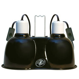 Produktbild von Zoo Med LF-19e Mini Combo Deep Dome Doppel-Reflektor-Lampenschirm in Schwarz und Silber