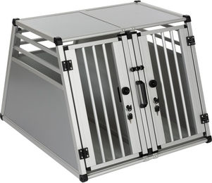 Produktbild von zooplus AluRide Autohundebox Doppelbox aus Aluminium Größe L Grau Silber B 80 x T 92 x H 65 cm