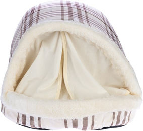 Produktbild von zooplus basics Kuschelhöhle Karo aus Polyester für kleine Tiere in Weiß Braun Bunt L 60 x B 40 x H 28 cm