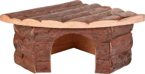 Produktbild von zooplus Eck-Spielhaus aus Holz für Hamster, Mäuse, Ratten und Meerschweinchen in Braun Natur L 32 x B 21,5 x H 13 cm
