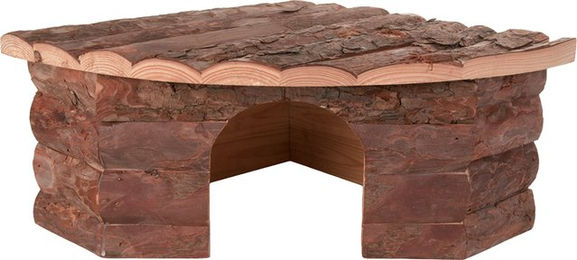 Produktbild von zooplus Eck-Spielhaus aus Holz für Hamster, Mäuse, Ratten und Meerschweinchen in Braun Natur L 42 x B 30 x H 15 cm