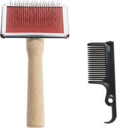 Produktbild von zooplus Exclusive Softbürste mit Bürstenreiniger aus Naturholz für alle Felltypen