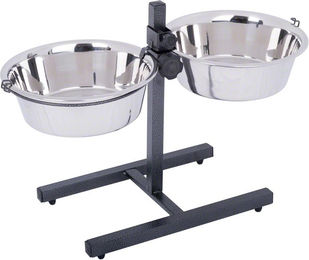 Produktbild von zooplus Hundebar Erhöhter Napf mit 2 Edelstahlnäpfen in Schwarz und Silber aus Metall - 3,6 l