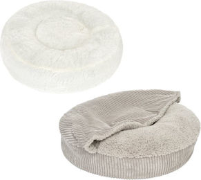 zooplus Hundebett Flocke mit Ersatzbezügen und Kuscheldecke für große Rassen und Senioren, Grau/Weiß, Ø 90 x 20 cm – Bild 1 von 1