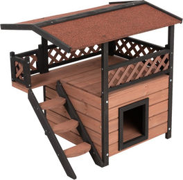 Produktbild von zooplus Hundehütte Maisonette aus Holz in Braun und Rot L 77 x B 56,4 x H 72,4 cm