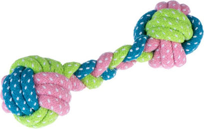 Produktbild von zooplus Hundespielzeug Limoen Knochen aus Baumwolle für Welpen zur Zahnpflege in Blau und Bunt ca. 6 x 18 cm
