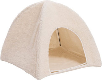Produktbild von zooplus Katzenhöhle Kuschelzelt aus Polyester in Beige und Weiß L 43,5 x B 43,5 x H 40 cm