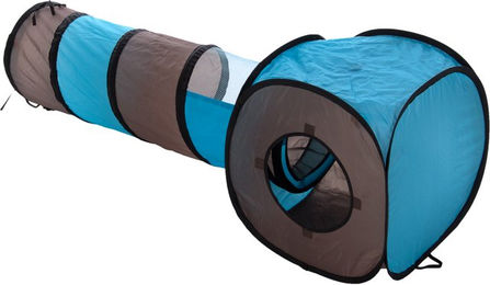 Produktbild von zooplus Katzentunnel Connect 2in1 Set mit 4 Tunneln und 4 Würfeln aus Polyester in Blau und Braun