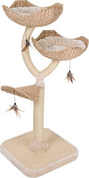 zooplus Kratzbaum Cat's Flower in Creme mit 2 Schlafkörben aus Wasserhyazinthe und Katzenspielzeug 130cm – Bild 1 von 9