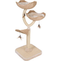 Produktbild von zooplus Kratzbaum Cat's Flower in Creme mit 2 Schlafkörben aus Wasserhyazinthe und Katzenspielzeug 130cm