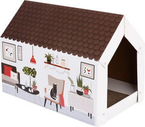 Produktbild von zooplus XL Katzenhaus Home mit Kratzbrett aus Pappe Winter L 58 x B 36 x H 41 cm