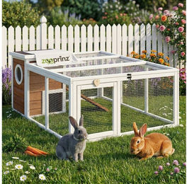 Zooprinz Freigehege Comfort XXL aus Holz mit Haus für Kaninchen und Meerschweinchen wetterfest in Braun und Weiß – Bild 1 von 13