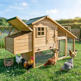 Zooprinz Hühnerstall aus Naturholz mit Nistkasten und Auslauf für Hühner und Enten – Bild 1 von 4