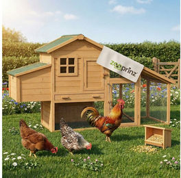 Zooprinz Hühnerstall Komfort XXL aus Kiefernholz mit Freilauf, Nistkasten und Hühnerrampe, 205x118x75 cm – Bild 1 von 5