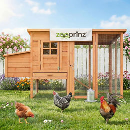 Zooprinz Hühnerstall XXL aus Holz mit Freilaufgehege und Nistkasten Braun 182x103x75 cm – Bild 1 von 12