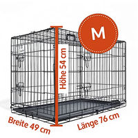 Produktbild von zooprinz Hundebox aus Metall mit 2 Türen und Bodenschale Schwarz Größe L 77,5 x 48,5 x 55,5 cm