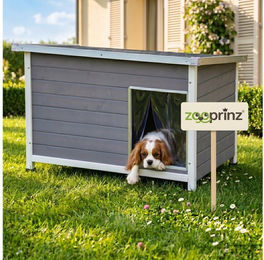 Zooprinz Hundehütte Jacky aus Holz für kleine Hunde mit Klappdach und wasserdichtem Design in Grau – Bild 1 von 5