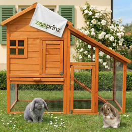 Zooprinz Kaninchenstall aus Holz mit Auslauf und Freilauf Gehege in Braun – Bild 1 von 10