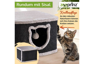 Zooprinz Katzenhaus für erwachsene Katzen aus Sisal mit Spielball und Plüsch 40 x 40 x 27 cm – Bild 1 von 1