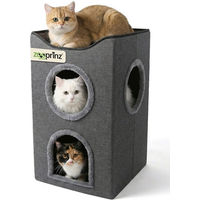 Produktbild von Zooprinz Katzenhaus Kira Katzenhöhle zweistöckig aus Leinenstoff Grau 36 x 36 x 60,5 cm