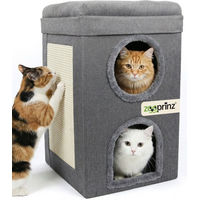 Produktbild von Zooprinz Katzenhaus Mona Katzenhöhle zweistöckig mit Kratzfläche und Wendekissen grau 39 x 39 x 64 cm