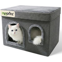 Produktbild von Zooprinz Katzenhöhle Sammy Katzenhaus mit Fenster und Wendekissen Grau aus Stoff