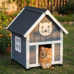 Zooprinz Katzenhöhle Tiger XXL aus Holz wetterfest für erwachsene Katzen – Bild 1 von 11