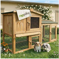 Produktbild von Zooprinz Kleintierstall aus Holz für Kaninchen und Meerschweinchen mit 2 Etagen, wetterfestem Bitumen-Klappdach und Freilaufgehege