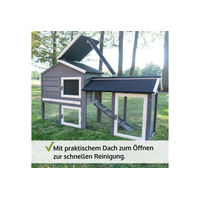 Produktbild von Zooprinz Kleintierstall Dream Grey für Kaninchen und Meerschweinchen aus Kiefernholz mit Auslauf und Metall-Kotschublade 146x86x50 cm