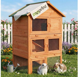 Zooprinz Kleintierstall Jumbo aus lasiertem Massivholz mit 3 Etagen und Auslauf für Kaninchen Meerschweinchen Chinchilla und Hamster Braun 106x160x86,5 cm – Bild 1 von 13