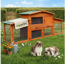 Zooprinz Kleintierstall König XXL mit Doppelauslauf für Kaninchen und Meerschweinchen aus Holz 228x90x62 cm – Bild 1 von 13