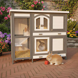 Zooprinz Kleintierstall Krümmel aus massivem Holz mit 2 Etagen und Bitumendach für Kaninchen und Meerschweinchen 122x104x48 cm – Bild 1 von 13
